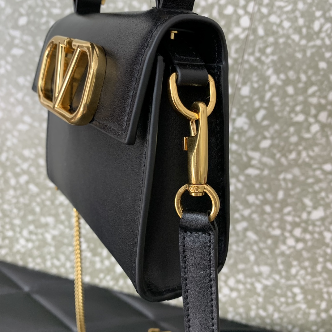 Valentino Garavani Vsling Micro Handbag in Black Grainy Calfskin Leather 